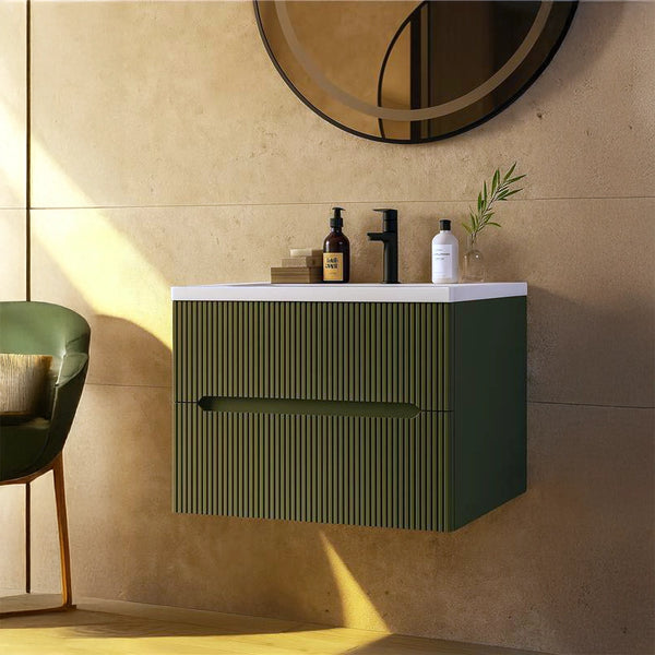 Mobile bagno verde muschio 70x46 cannettato Urbino con lavabo ceramica
