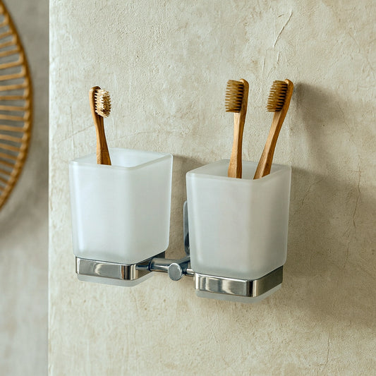 New Line M3 Bicchiere Portaspazzolini Doppio In Acciaio Inox Cromato