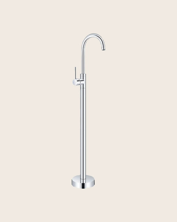 New Line Miscelatore lavabo A Pavimento cromo Cromo Lucido in opaco ambientato su piano bagno con accessori - Exagonshop