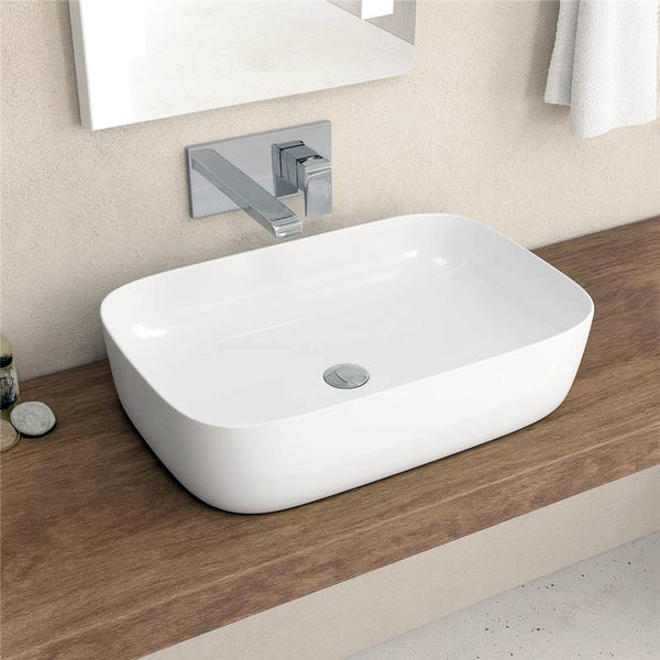 Lavabo 60x39 Da Appoggio Rettangolare In Porcellana Bianco New Line Quadro
