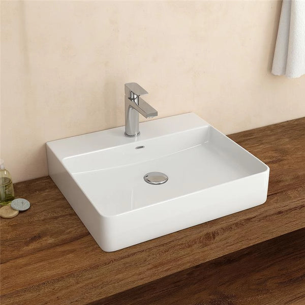 New Line Xr2 Lavabo 60x42 Da Appoggio con bordo rubinetteria In Porcellana Bianco