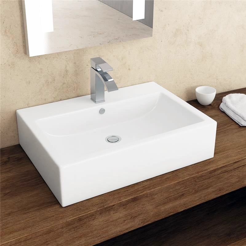 New Line Xr2 Lavabo 61x44 Da Appoggio con bordo rubinetteria In Porcellana Bianco