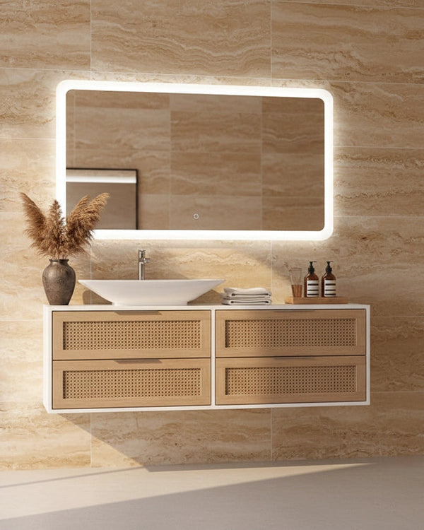 New line K3 specchio led 140x80 illuminato reversibile in Trasparente in cristallo accesa in ambiente, design e...