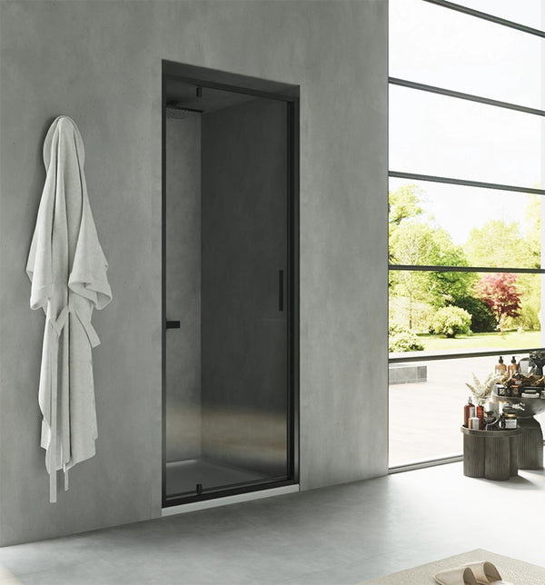 Nicchia doccia 80 cm Rio a pivot vetro 6 mm trasparente H 195 nero