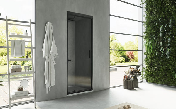 Nicchia doccia 80 cm Rio a pivot vetro 6 mm trasparente H 195 nero