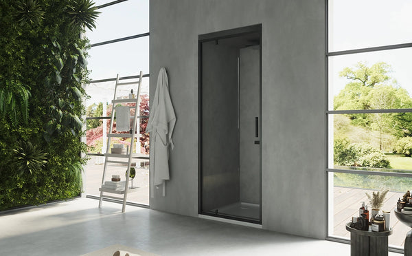 Nicchia doccia 80 cm Rio a pivot vetro 6 mm trasparente H 195 nero