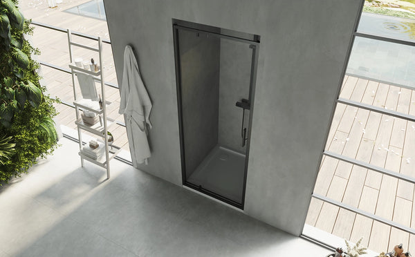 Nicchia doccia 80 cm Rio a pivot vetro 6 mm trasparente H 195 nero