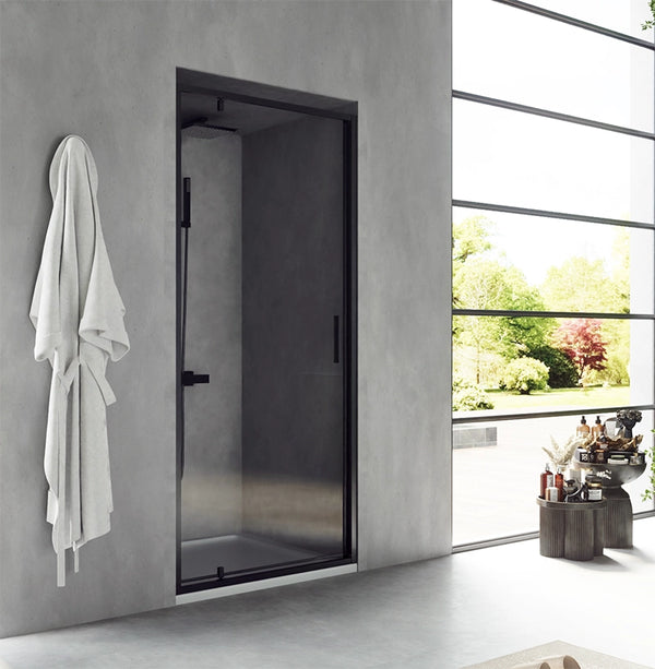 Nicchia doccia 90 cm Rio a pivot vetro 6 mm trasparente H 195 nero