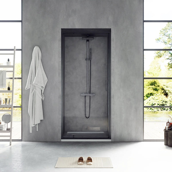 Nicchia doccia 90 cm Rio a pivot vetro 6 mm trasparente H 195 nero