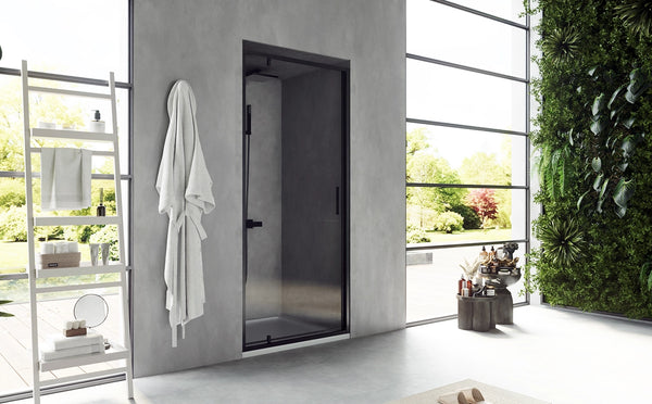 Nicchia doccia 90 cm Rio a pivot vetro 6 mm trasparente H 195 nero