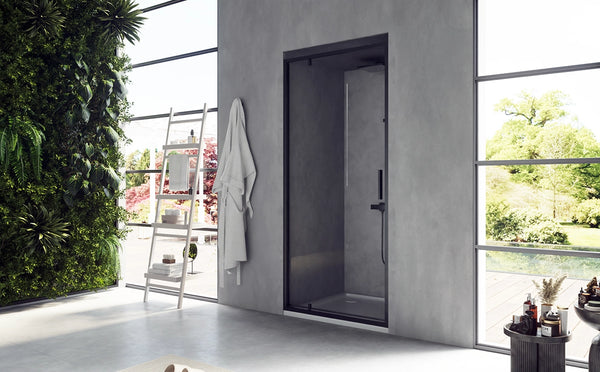 Nicchia doccia 90 cm Rio a pivot vetro 6 mm trasparente H 195 nero