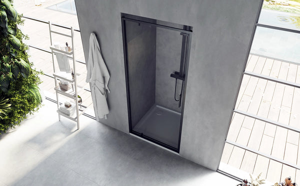 Nicchia doccia 90 cm Rio a pivot vetro 6 mm trasparente H 195 nero