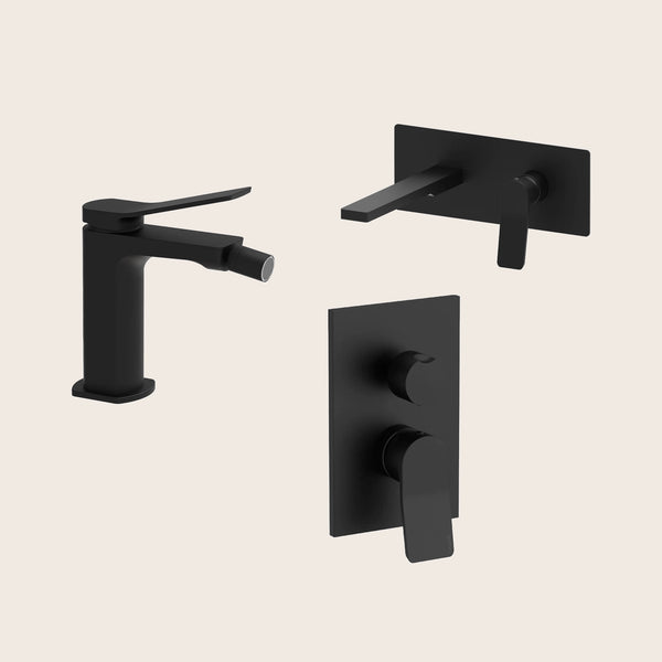 Paffoni Tilt set rubinetteria lavabo a muro bidet e doccia incasso nero opaco