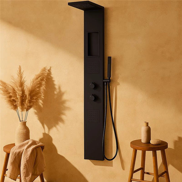 Pannello doccia idromassaggio Ibiza quadro termostatico effetto cascata in alluminio nero