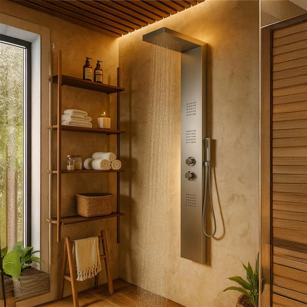 Pannello doccia idromassaggio termostatico effetto cascata in acciaio Quadro