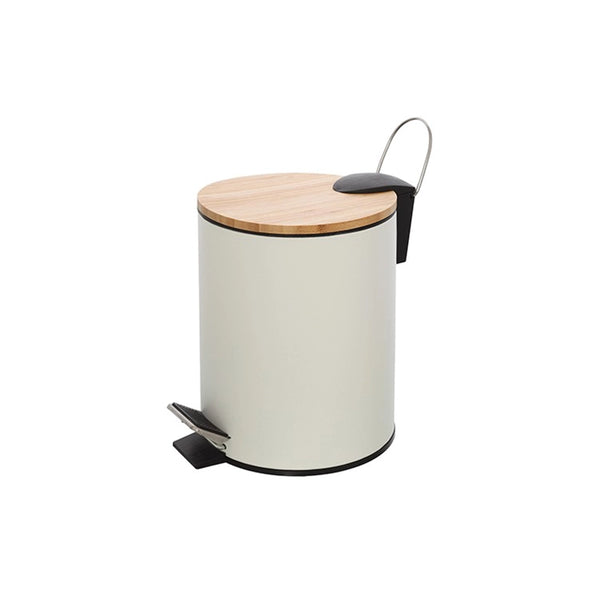 Pattumiera 3L con pedale in acciaio bianco e bambu Haiti