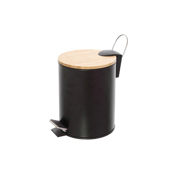 Pattumiera 3L con pedale in acciaio nero e bambu Haiti