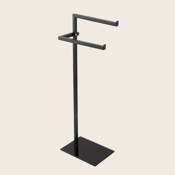 Piantana Porta Asciugamani nero con base in Vetro Full montato a parete, vista del design e della finitura - Exagonshop