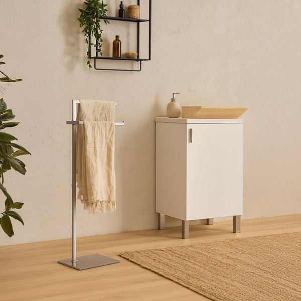 Piantana Portasciugamani doppia Con Base In Vetro Tortora e Acciaio Cromato