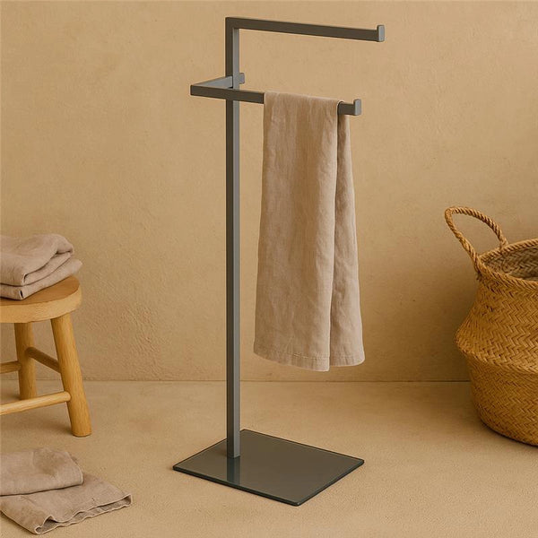 Piantana Portasciugamani doppio con base in vetro temperato e acciaio grigio 810011