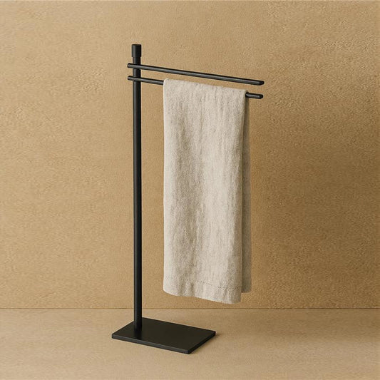 Piantana porta salviette a due posizioni con base ultrapiatta in acciaio nero opaco