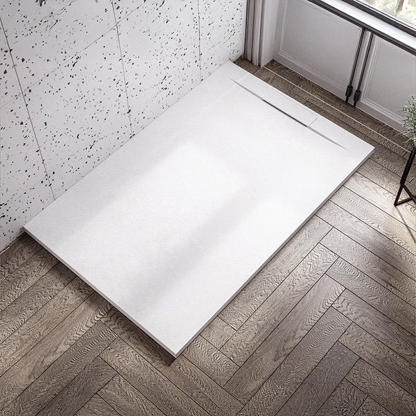 Piatto doccia 80x100 ultraflat in resina effetto pietra bianco Sirio