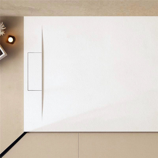 Piatto doccia 140x80 effetto pietra ardesia bianco in smc con piletta e copripiletta Trevi