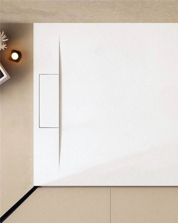 Piatto doccia 160x80 effetto pietra ardesia bianco in smc ambientato in box doccia con pareti in vetro - Exagonshop