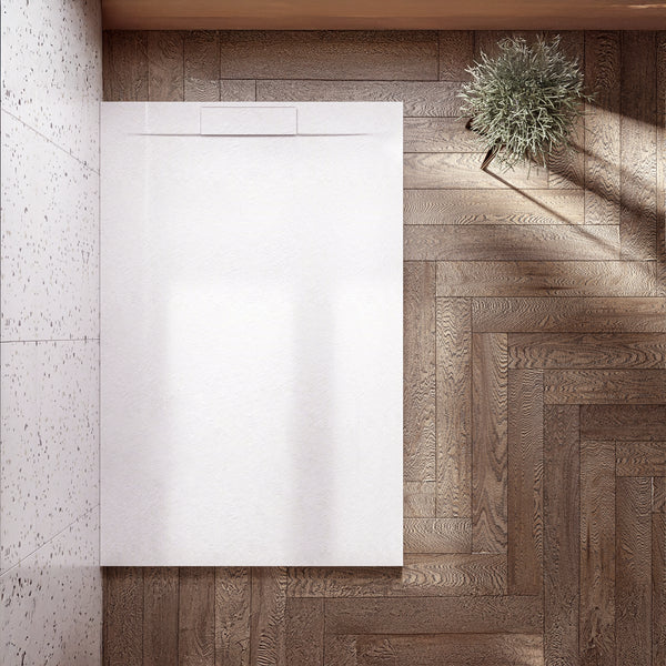 Piatto doccia 70x90 ultraflat in resina effetto pietra bianco Sirio