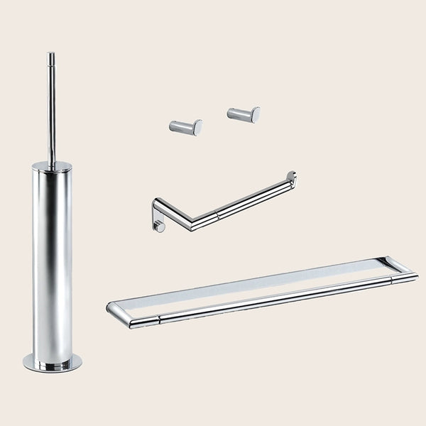 Pomd'or Micra Set Accessori bagno Portasciugamani 5pz cromo in lucido montato a parete, vista del design e della finitura...