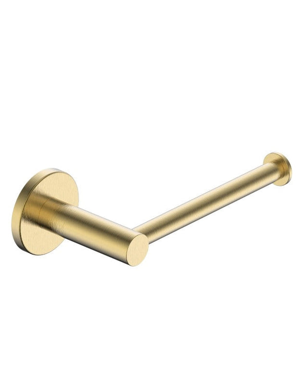 Portarotolo in acciaio oro spazzolato Minimal, dettaglio ravvicinato del materiale e dell'aggancio - Exagonshop