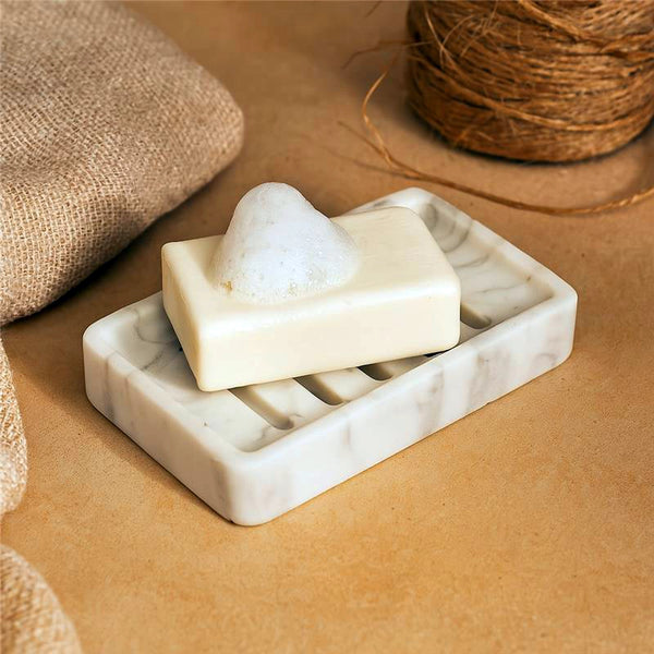 Portasapone in poliresina marmorizzato bianco Marmo