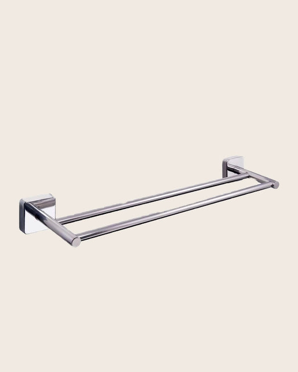 Portasciugamani 60 Cm Doppio In Acciaio Cromo New Line N2 in acciaio inox montato a parete, vista del design e della...
