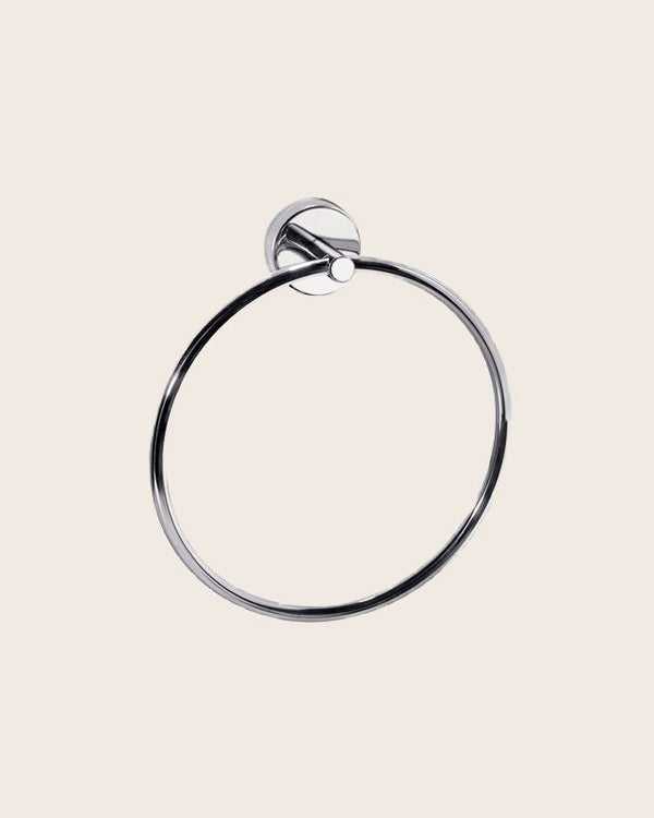Portasciugamani Ad Anello In Acciaio Cromo New Line AS3 in acciaio inox e cromato montato a parete, vista del design e...