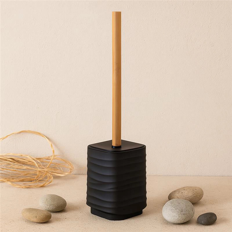 Portascopino in plastica ABS e bamboo nero Alabama