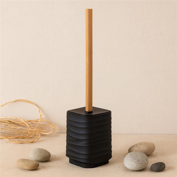 Portascopino in plastica ABS e bamboo nero Alabama