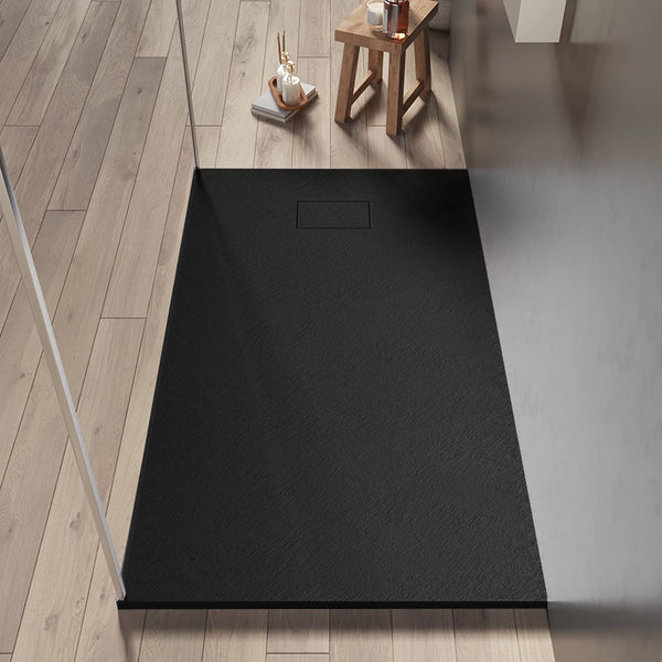 Quarzo piatto doccia 100x80 in smc effetto pietra ardesia nero