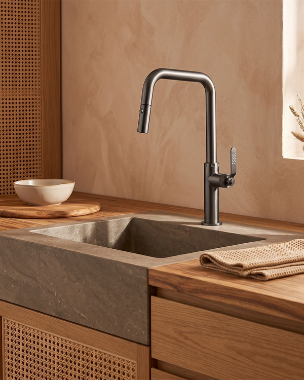 Rubinetto da cucina estraibile Selena grigio metallico