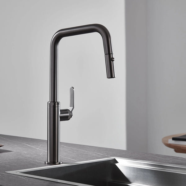 Rubinetto da cucina estraibile Selena grigio metallico, dettaglio della doccetta estraibile - Exagonshop