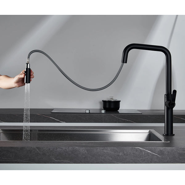 Disegno tecnico con quote di Rubinetto da cucina estraibile Selena nero opaco - Exagonshop