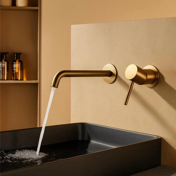 Rubinetto lavabo da incasso a muro monocomando in oro spazzolato Memo