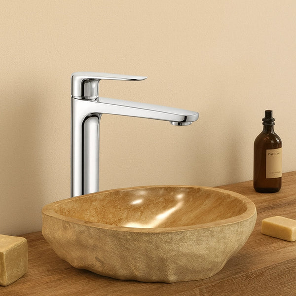 Coppia rubinetti miscelatore lavabo alto e bidet senza scarico cromo Momo