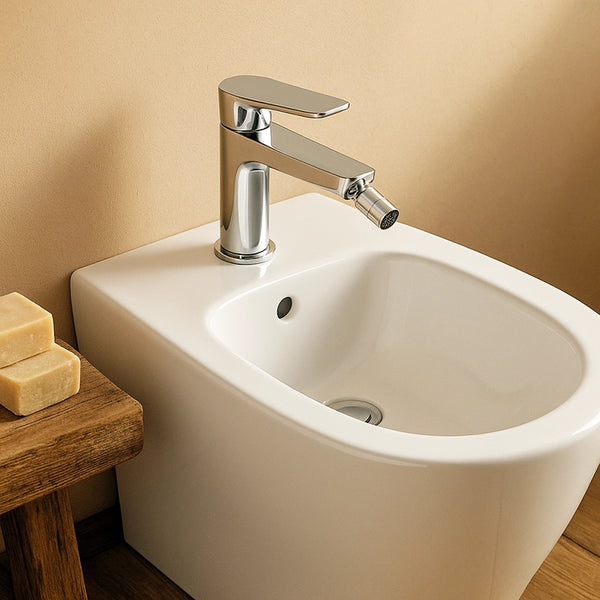 Coppia rubinetti miscelatore lavabo alto e bidet senza scarico cromo Momo