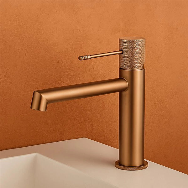 Rubinetto miscelatore lavabo senza scarico in ottone oro rosa spazzolato Melin