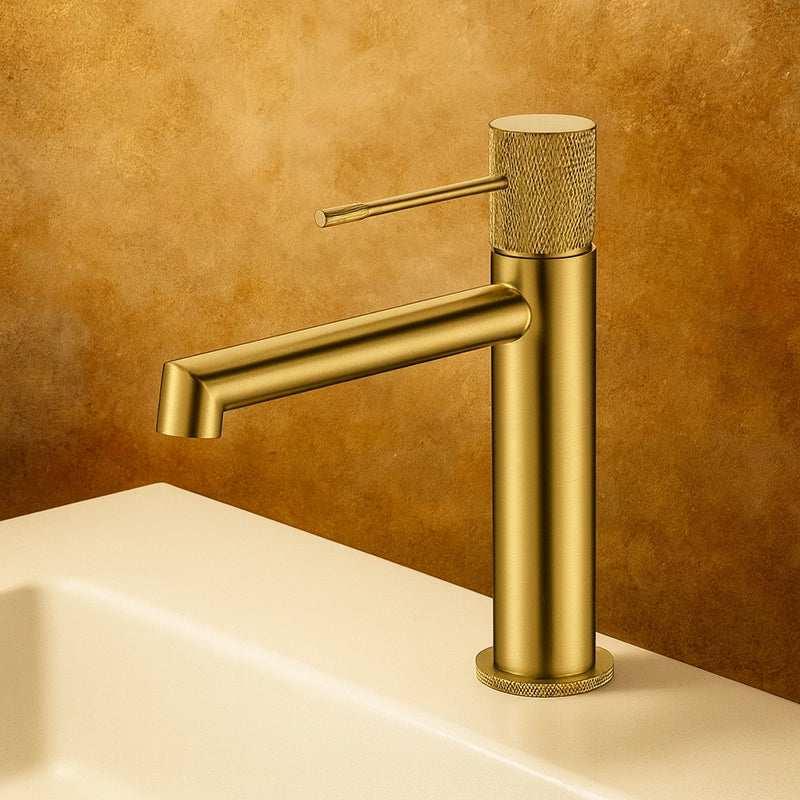 Rubinetto miscelatore lavabo senza scarico in ottone oro spazzolato Melin