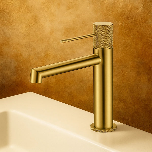 Rubinetto lavabo senza scarico in ottone oro spazzolato Melin