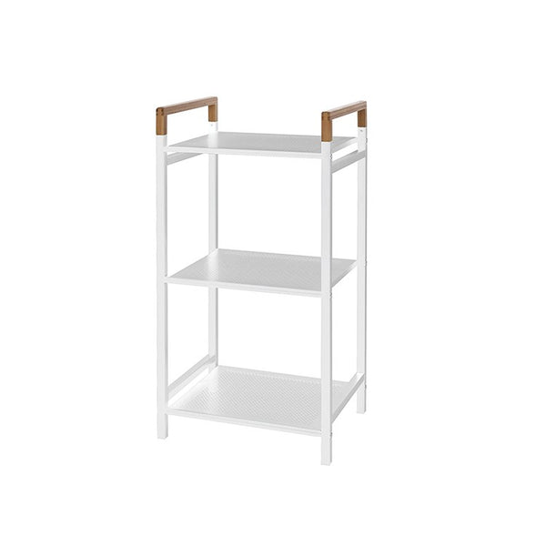Scaffale 78x30x40 tre ripiani in acciaio bianco e bambu Haiti