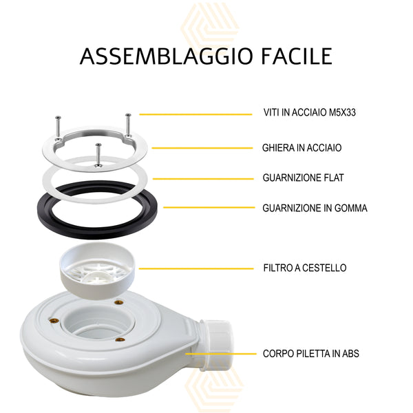 Scarico doccia 90 mm con sifone e filtro raccogli capelli