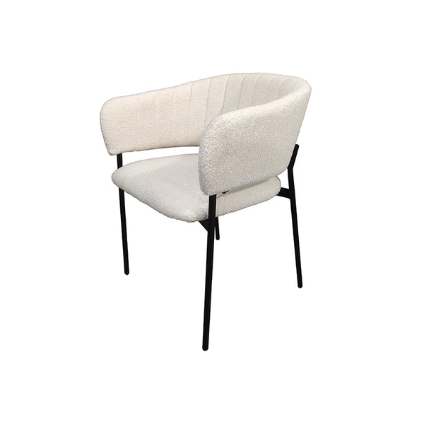 Sedia con braccioli in tessuto boucle imbottito bianco