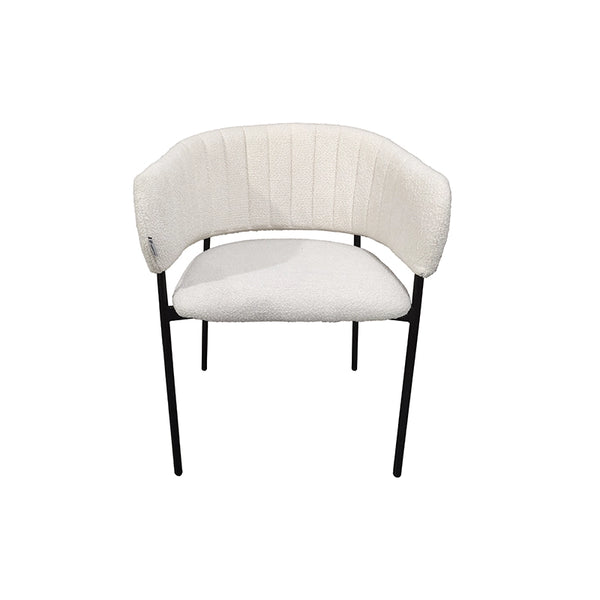 Sedia con braccioli in tessuto boucle imbottito bianco
